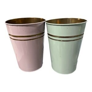 🇺🇸 Floral Classic Tin LG tips Bucket (2) Light Pink And Blue Galvanized.